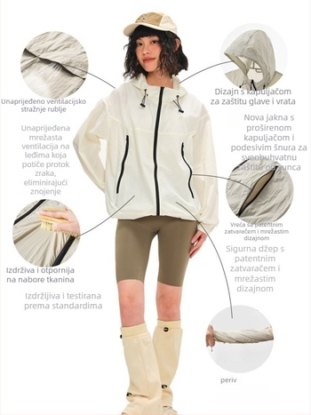 Vjetrovka za vanjsku upotrebu s kapuljom, UPF50+, brzo sušenje najlona, unisex