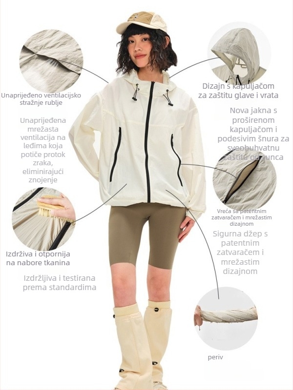 Vjetrovka za vanjsku upotrebu s kapuljom, UPF50+, brzo sušenje najlona, unisex