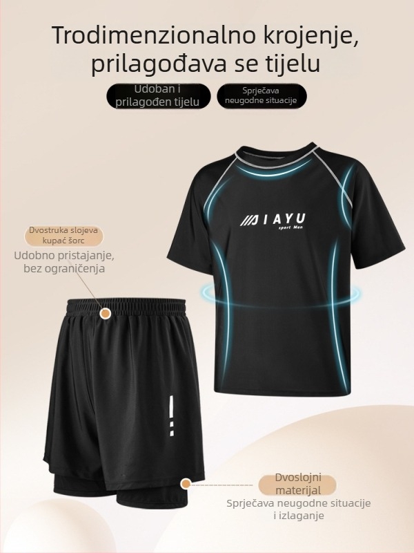 Muške kupaće šorceve – dvostruki sloj, brzo sušeće, uzorak, vanjski materijal poliester (86% akrilnih vlakana), podstava poliester (80% akrilnih vlakana)