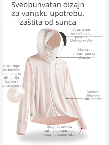 Kapuljačasti vanjski windbreaker s UV zaštitom, najlonom, brzo suši, prozračan, za ribolov i planinarenje