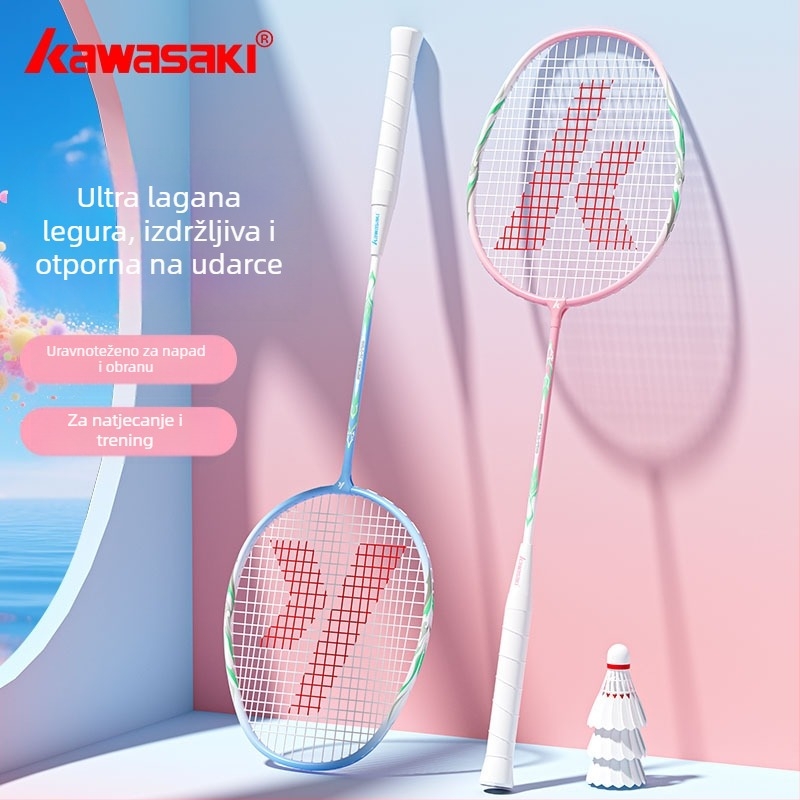 Reket badminton Kawasaki X700 — okvir od željeznog legura, vlaknasta žica, težina 95–100 g, drška G3