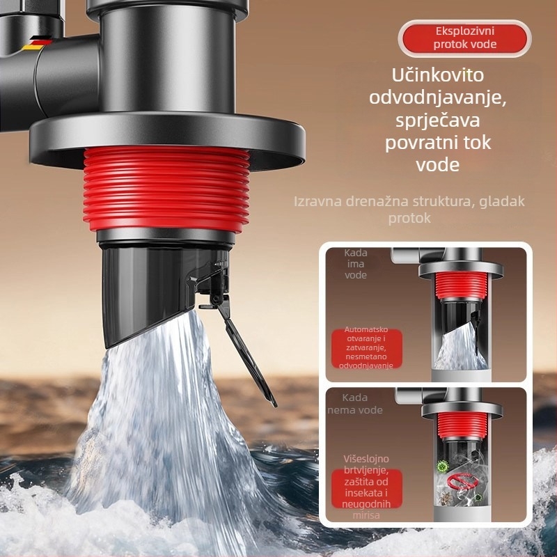 Trostruki odvod perilice rublja - Nehrđajući čelik, P-trap oblik, Povlačni tip, Model 0048, Jiurong