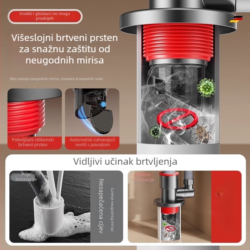 Trostruki odvod perilice rublja - Nehrđajući čelik, P-trap oblik, Povlačni tip, Model 0048, Jiurong