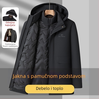 Muška zimska jakna s kapuljom, odvojiva podstava, fleece unutrašnjost, prednji zatvarač, višestruki džepovi
