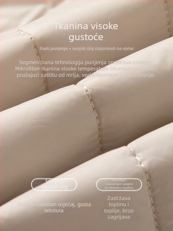 Ženska vesta od najlona sa zipom, stojeći ovratnik, uski kroj, sekundarni materijal ovčja vuna