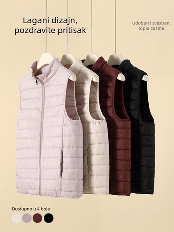 Ženska vesta od najlona sa zipom, stojeći ovratnik, uski kroj, sekundarni materijal ovčja vuna