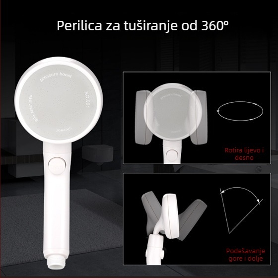 Set tuš glave sa prekidačem, pojačani tlak, ABS, prenosni, 360° rotacija, ugradnja navojem 4 minute, model 89949