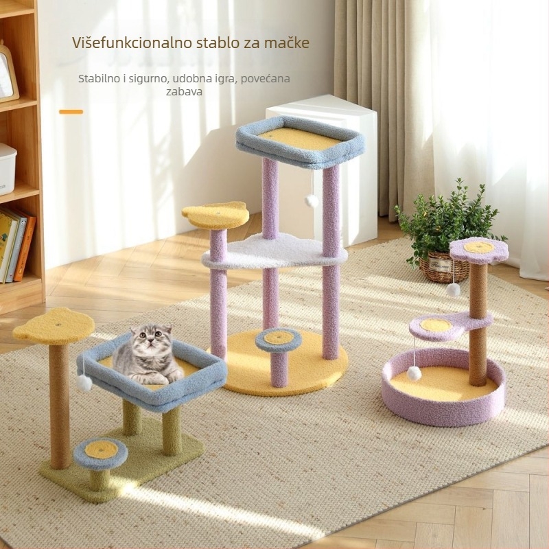 Mačji penjački okvir s integriranim grebalom od konopljine užadi, pastoralni stil, materijal: Drugo, domaći proizvod