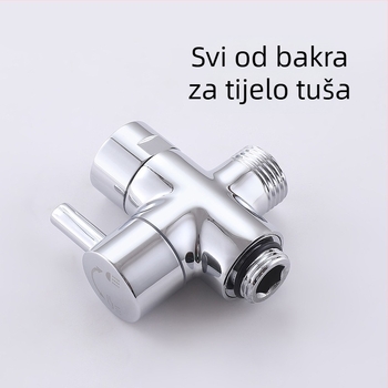 Distribucijski vodni ventil s tri puta četiri priključka, model A3560, bakar, elektoplata, rotacijski spoj, glavni cijev promjer 1,5 cm