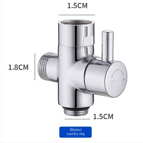 Distribucijski vodni ventil s tri puta četiri priključka, model A3560, bakar, elektoplata, rotacijski spoj, glavni cijev promjer 1,5 cm