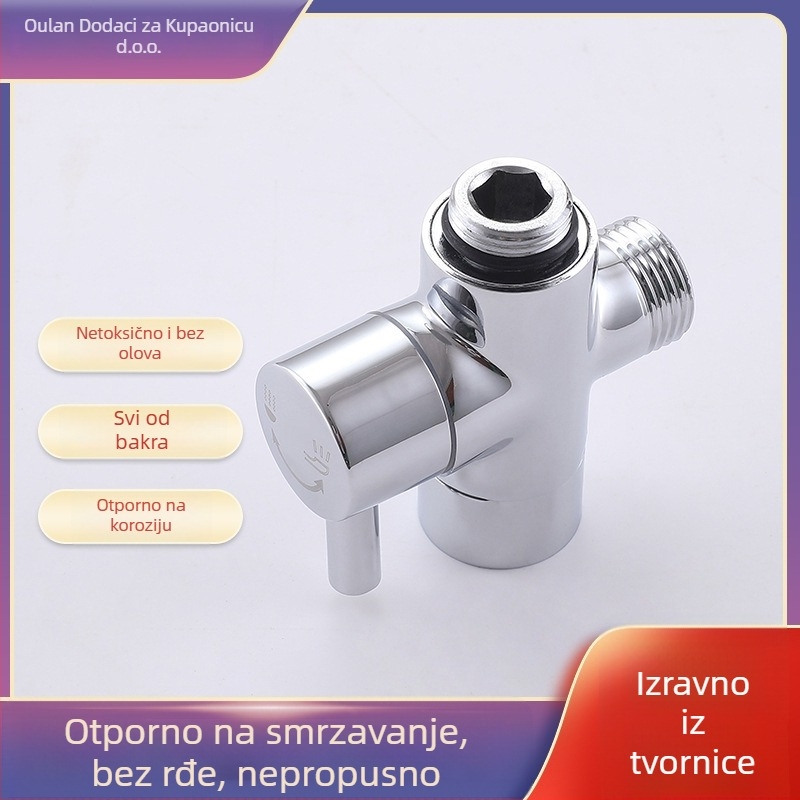 Distribucijski vodni ventil s tri puta četiri priključka, model A3560, bakar, elektoplata, rotacijski spoj, glavni cijev promjer 1,5 cm