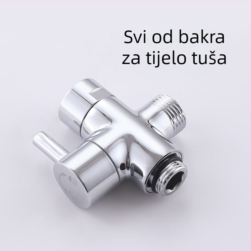 Distribucijski vodni ventil s tri puta četiri priključka, model A3560, bakar, elektoplata, rotacijski spoj, glavni cijev promjer 1,5 cm