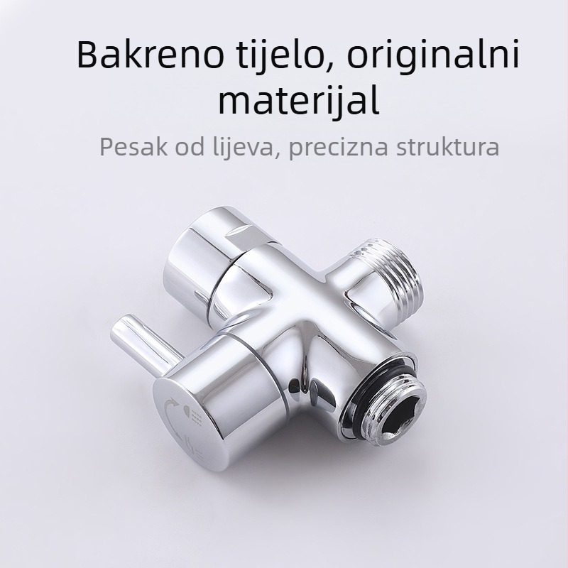 Distribucijski vodni ventil s tri puta četiri priključka, model A3560, bakar, elektoplata, rotacijski spoj, glavni cijev promjer 1,5 cm