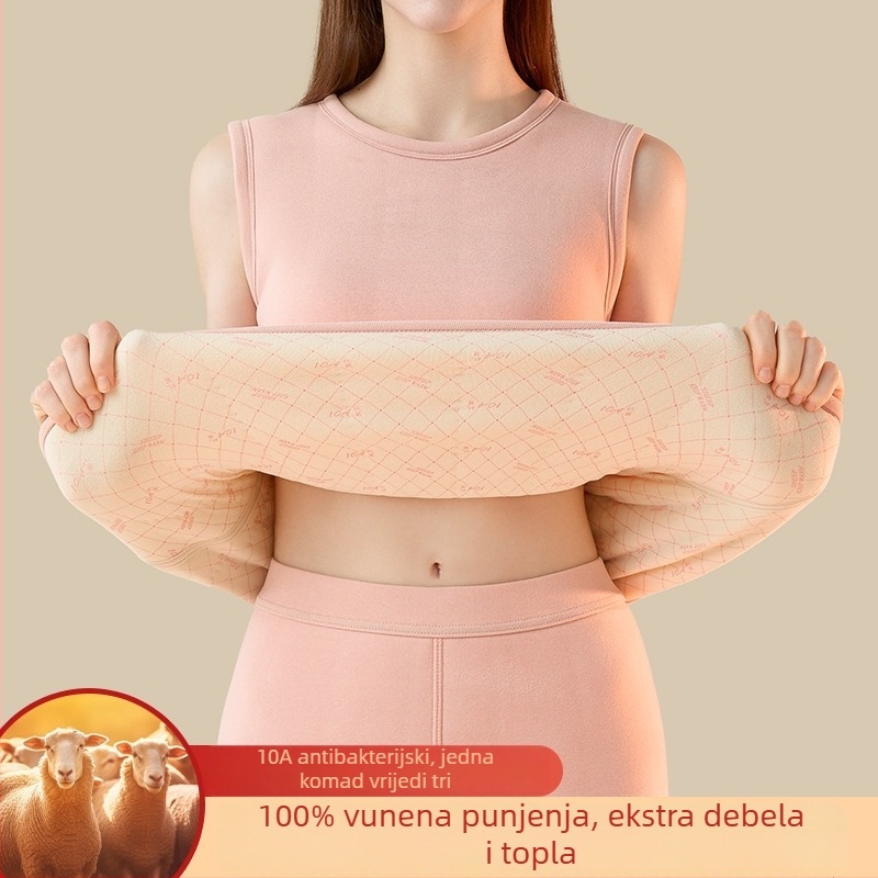 Ženski termalni vest s vunenim punjenjem, fleec podstavom, debeli, za jesen i zimu, osnovni sloj