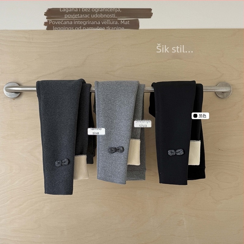 Bomier Dječje Ženske Zimske Debele Pamuk Leggings S Vezom, Fleec Podstava, Elastični Struk, Srednji Struk, Bez Otvora V Preklopu, 140 cm+