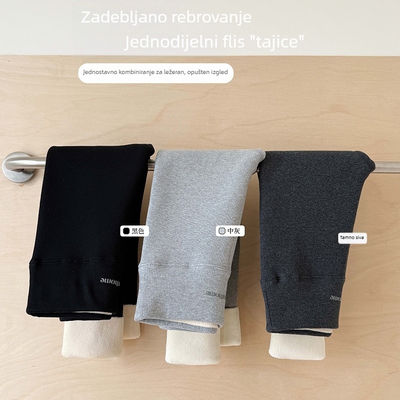 Bomier Dječje Ženske Zimske Debele Pamuk Leggings S Vezom, Fleec Podstava, Elastični Struk, Srednji Struk, Bez Otvora V Preklopu, 140 cm+