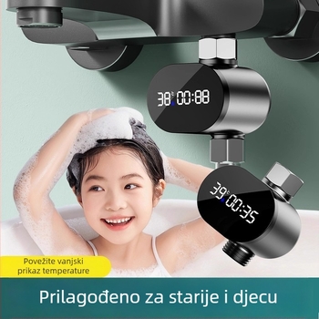 Termometar za tuš slavinu s LED zaslonom i regulacijom temperature (ABS, 0–60°C, miješani izlaz, spiralni priključak)