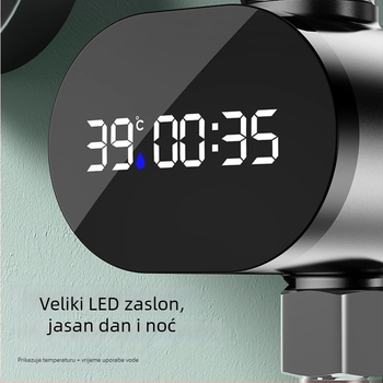 Termometar za tuš slavinu s LED zaslonom i regulacijom temperature (ABS, 0–60°C, miješani izlaz, spiralni priključak)
