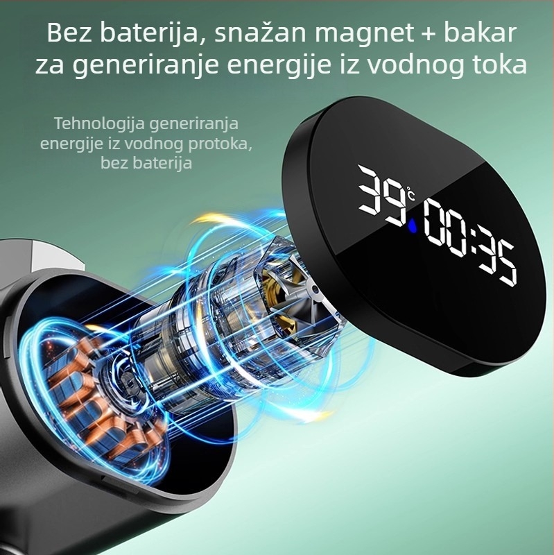 Termometar za tuš slavinu s LED zaslonom i regulacijom temperature (ABS, 0–60°C, miješani izlaz, spiralni priključak)
