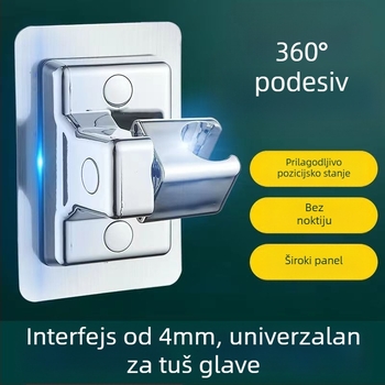 Držač za tuš glavu, bez bušenja, prilagodljiv, zidni, rotirajući, plastični