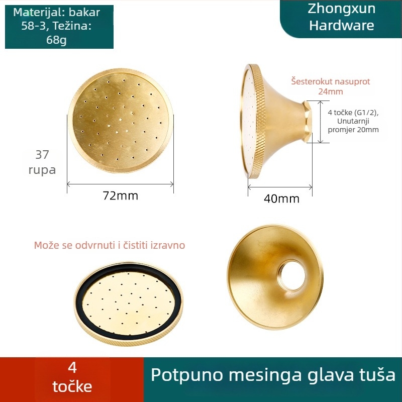 Tuš glava, ručna, europski stil antičkog dizajna, kišna funkcija, spoj s navojem, metalna konstrukcija