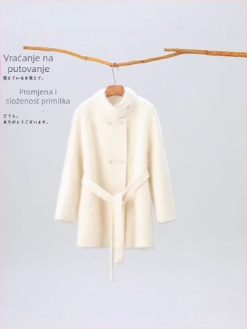Ženski kaput od vune s kašmir punom smjesom, stojeći ovratnik, zimska jakna 2025, vuna 90–95%, kašmir <30%.