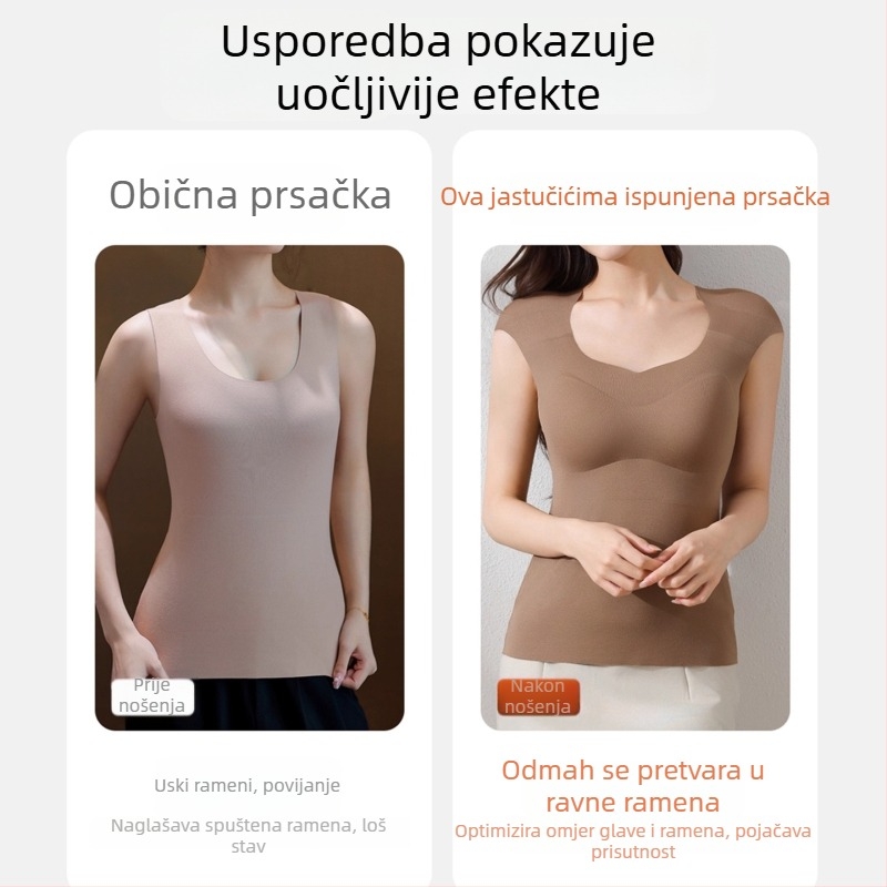 Termalna majica za žene s ugrađenim košaricama, okrugli izrez, najlon materijal, zagrijavajuća plišana podstava