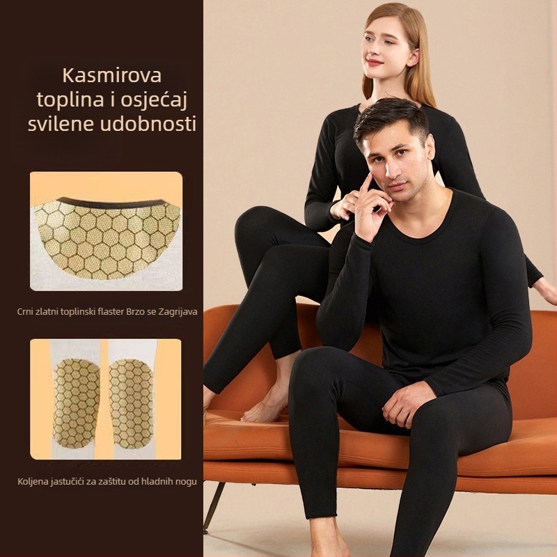 Unisex termo set od vune – dvostruki sloj, debeo 251–300 g/m², okrugli izrez, dugi rukavi