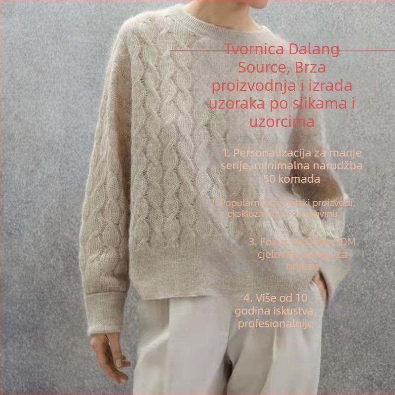 Ženska mohair pleteni jakna, prilagođena OEM obrada prema uzorcima/nacrtima, vezenje, visokokvalitetna tkanina (kašmir, vuna, najlon)