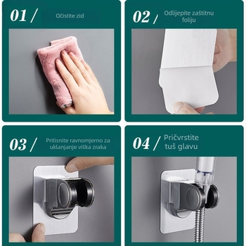 Držač za tuš glavu bez bušenja, ABS materijal, elektroplirano završno obrađivanje, radna temperatura 0–100 °C, nominalni tlak 1,6 MPa, moderni minimalistički stil