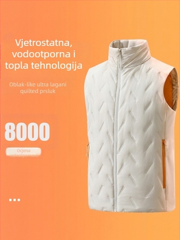 Vesta za vanjsku upotrebu sa stojećim ovratnikom, unisex, topla, punjenje od mercerisiranog pamuka