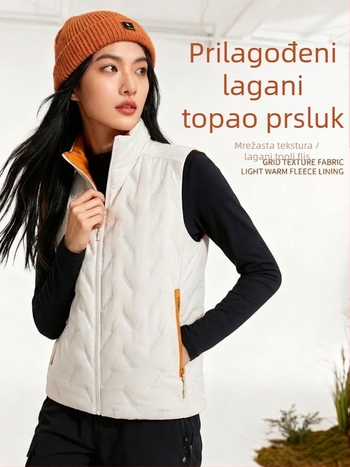 Vesta za vanjsku upotrebu sa stojećim ovratnikom, unisex, topla, punjenje od mercerisiranog pamuka