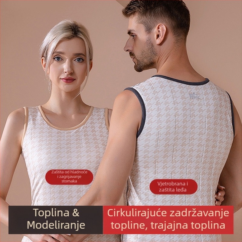 Termalna vunena vesta s fleec podlogom, ekstra debela, dvostruki sloj, kapuljača, okrugli izrez, može se nositi kao osnovni sloj ili vanjski komad