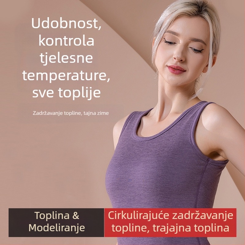 Termalna vunena vesta s fleec podlogom, ekstra debela, dvostruki sloj, kapuljača, okrugli izrez, može se nositi kao osnovni sloj ili vanjski komad