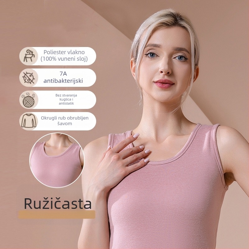 Termalna vunena vesta s fleec podlogom, ekstra debela, dvostruki sloj, kapuljača, okrugli izrez, može se nositi kao osnovni sloj ili vanjski komad