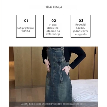 Traper haljina s trakama, srednje duljine, velike džepove, ispran denim, patchwork detalji