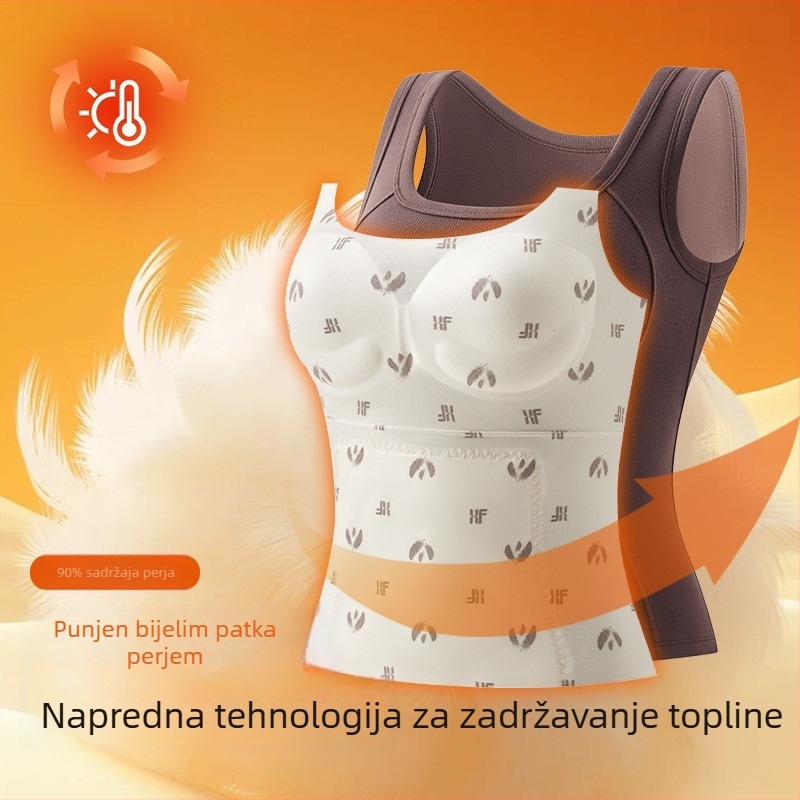 Ženski termalni prsluk, fleece podstava, dvostruki sloj, kapuljača, U-izrez vrata, bezšavova