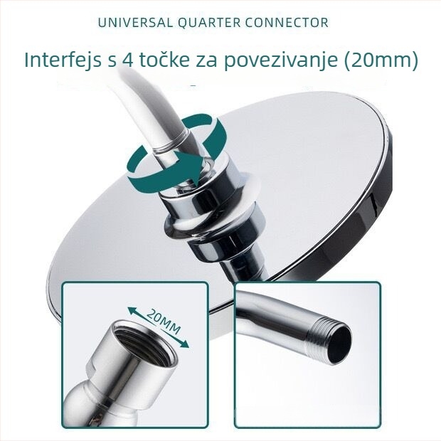 Sprchovni spoj za gornji raspršivač s univerzalnom kugličnom glavom, bakar, tip gornje raspršivanje, funkcije raspršivanja i kiše, radna temperatura 0–100°C