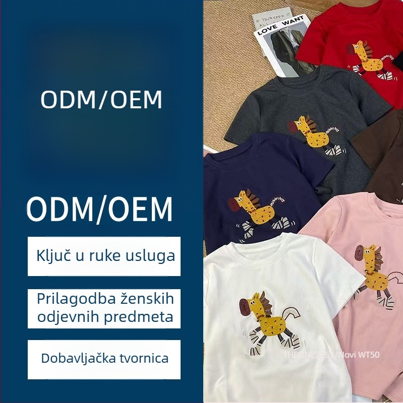 Ženski T‑shirt od 100% pamuka, pulover stil, kratki rukav, print, vezeno