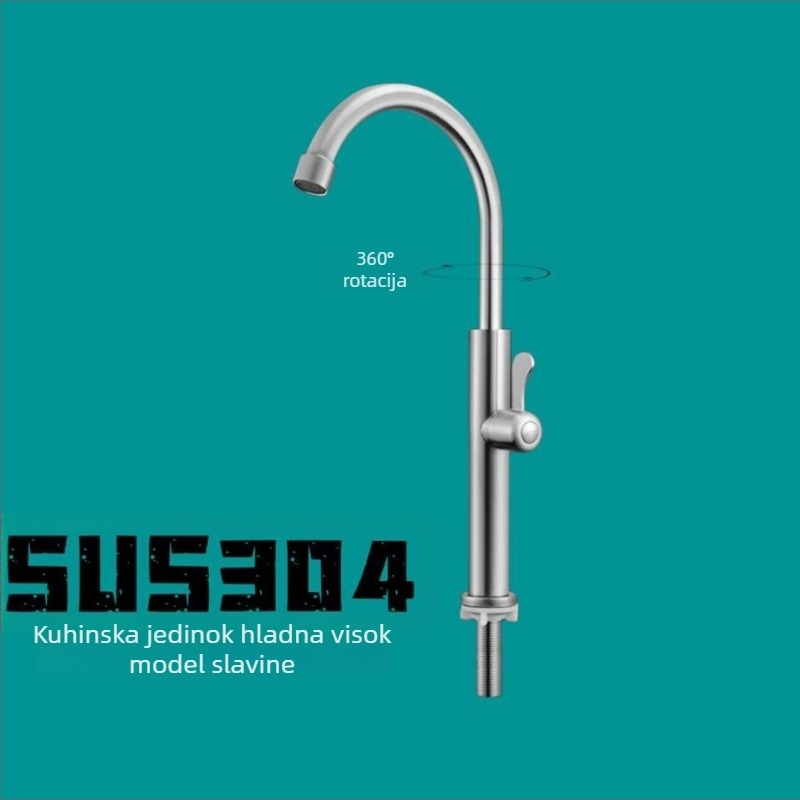 Kuhinjski faucet – 304 nehrđajući čelik, brušeni završetak, okretni, otporan na prskanje, bakreno jezgro ventila