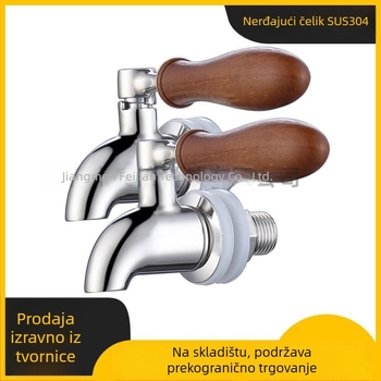 Nehrđajući čelični izljevnik za napitke 304 - model FJ-P013A, unutarnji ventilski jezgra od nehrđajućeg čelika, Ø16 ulaz/izlaz, radna temperatura -10 do 100°C, nazivni tlak 6 bar
