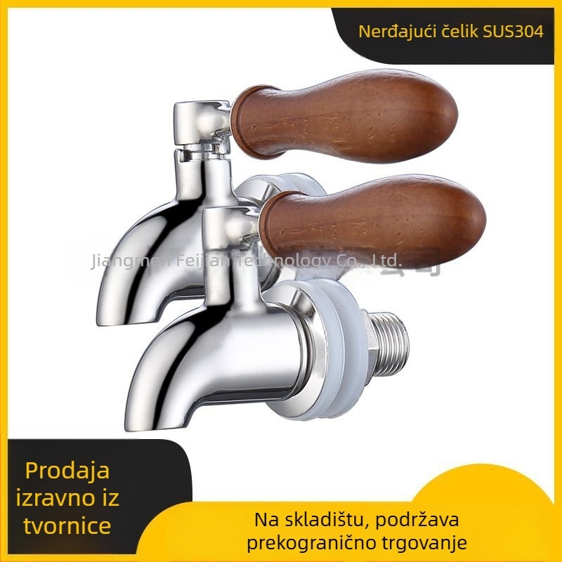 Nehrđajući čelični izljevnik za napitke 304 - model FJ-P013A, unutarnji ventilski jezgra od nehrđajućeg čelika, Ø16 ulaz/izlaz, radna temperatura -10 do 100°C, nazivni tlak 6 bar