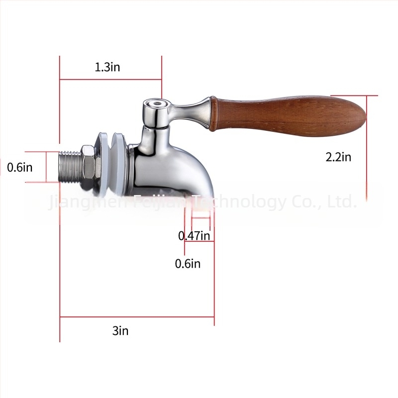 Nehrđajući čelični izljevnik za napitke 304 - model FJ-P013A, unutarnji ventilski jezgra od nehrđajućeg čelika, Ø16 ulaz/izlaz, radna temperatura -10 do 100°C, nazivni tlak 6 bar
