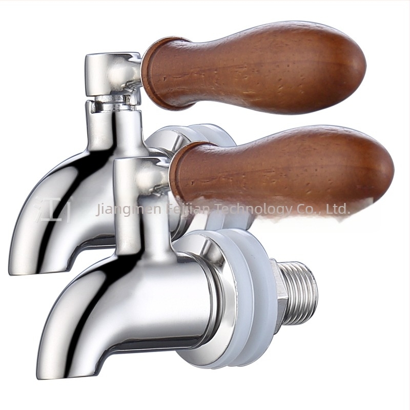 Nehrđajući čelični izljevnik za napitke 304 - model FJ-P013A, unutarnji ventilski jezgra od nehrđajućeg čelika, Ø16 ulaz/izlaz, radna temperatura -10 do 100°C, nazivni tlak 6 bar