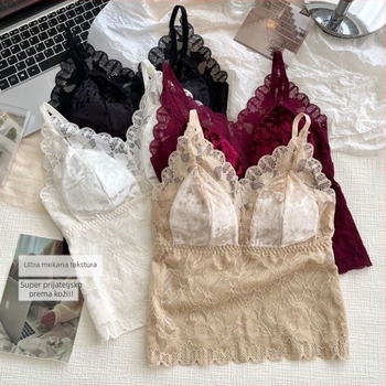 Termalna vestica od baršuna s čipkastim prepletom, ugrađene podstavljene košarice, V-dekolte, dvostruki sloj, podesive naramenice