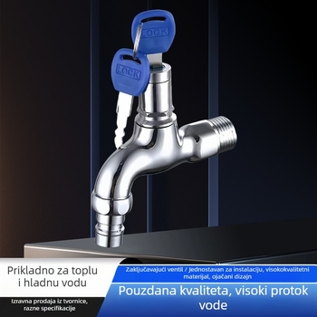 Zaključavajući slavina za perilicu s ključem, bakreno tijelo, model LZW-1104, ugradnja u zid, promjer ulaza/izlaza 4 točke, keramički disk ventil