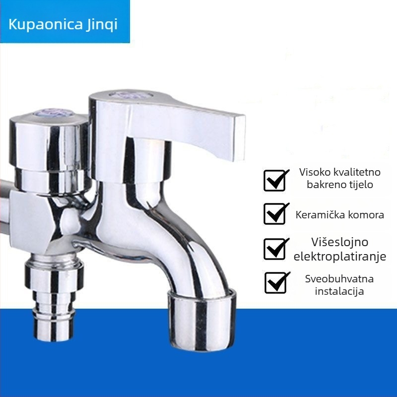Kran za perilicu rublja, mesinga legura, kromirani premaz, 3-put, spiralna ugradnja