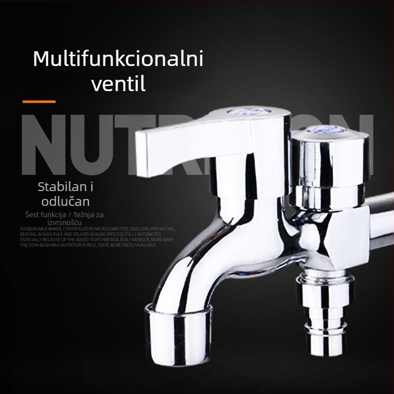 Kran za perilicu rublja, mesinga legura, kromirani premaz, 3-put, spiralna ugradnja