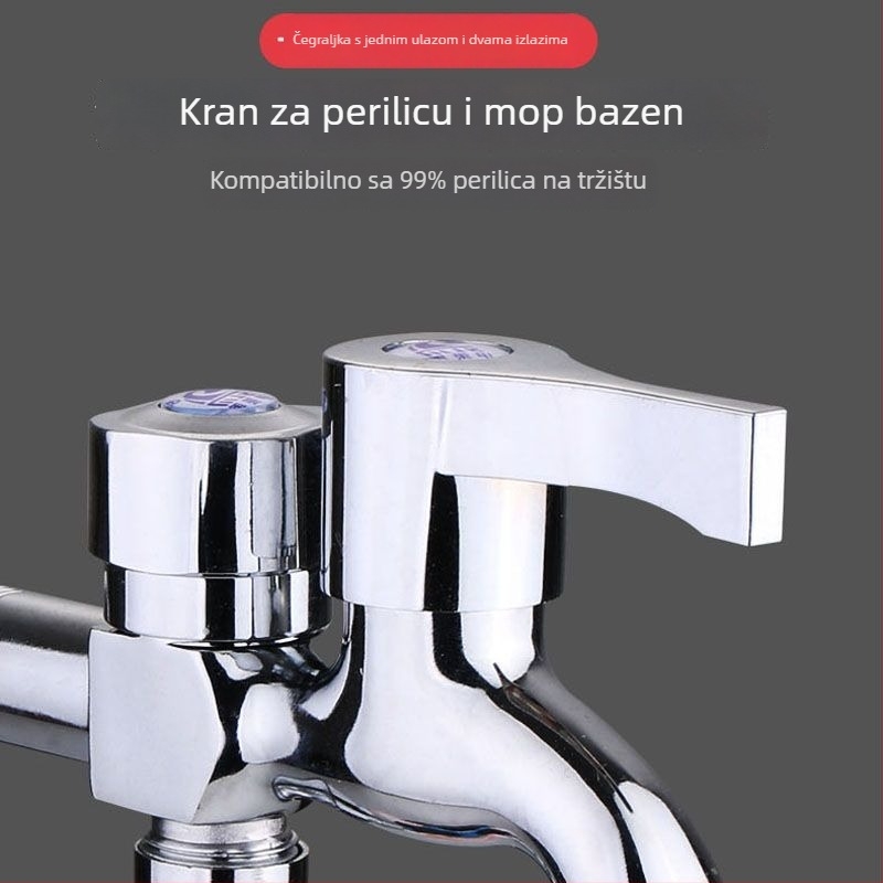 Kran za perilicu rublja, mesinga legura, kromirani premaz, 3-put, spiralna ugradnja