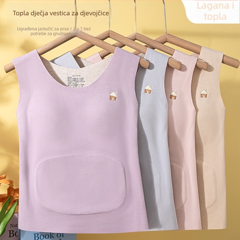 Termalna vest za djevojčice - okrugli izrez, jednoslojna, poliester vlakno, debeo materijal 251-300 g/m²
